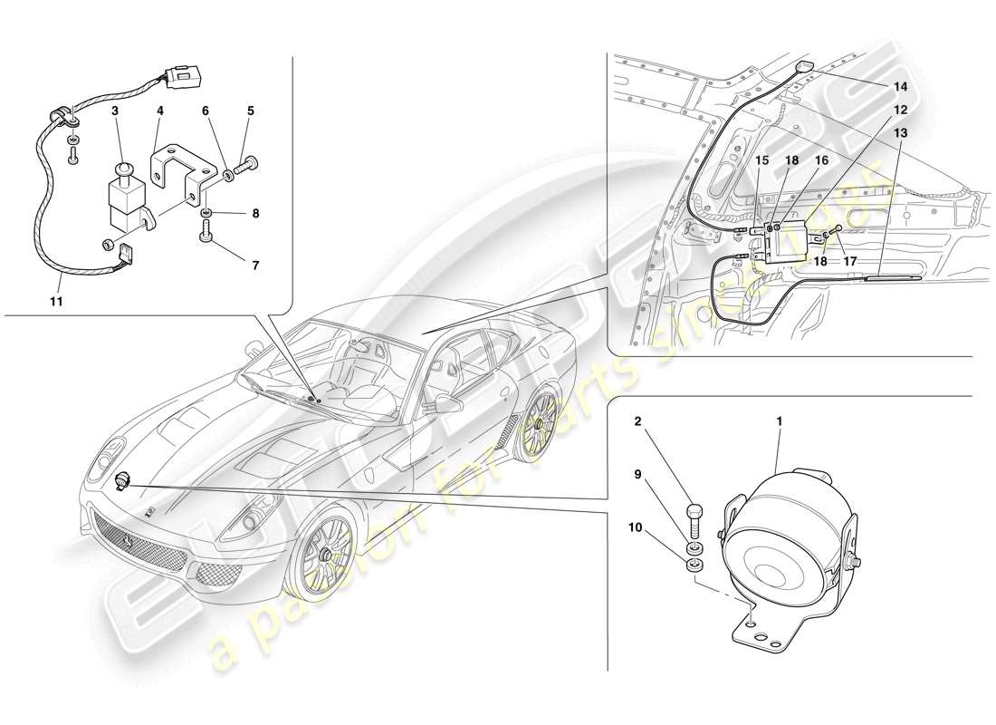 ferrari 599 gto (rhd) calculateurs et dispositifs du système antivol schéma des pièces