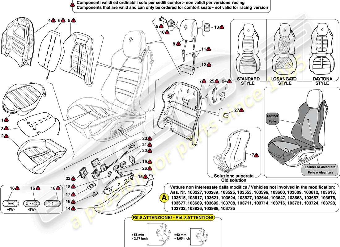 ferrari california (usa) siège avant - garniture et accessoires schéma des pièces