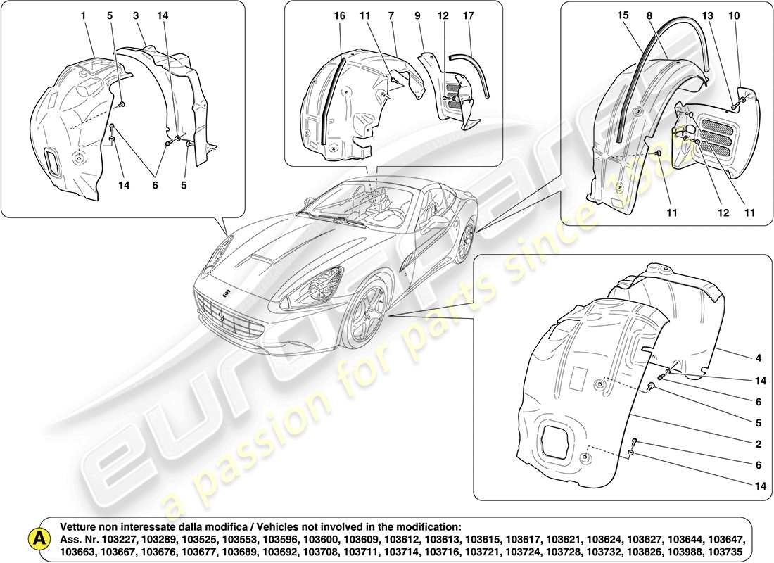 ferrari california (usa) timoneries et portes schéma des pièces