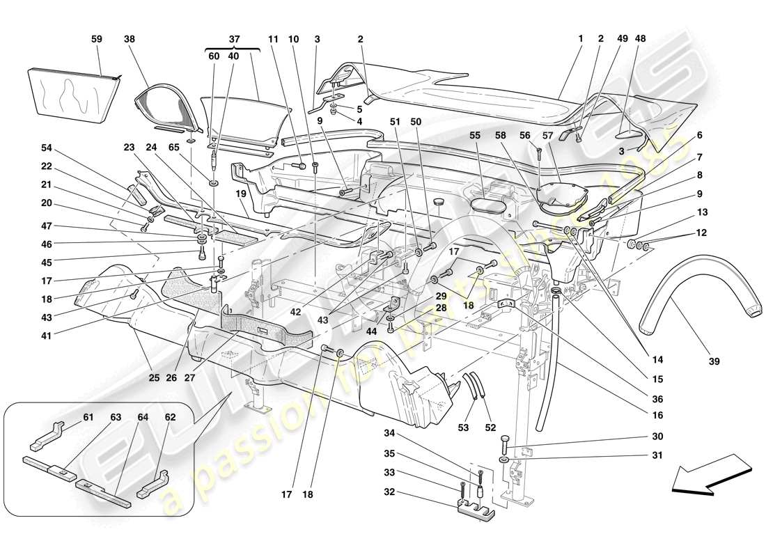 ferrari f430 scuderia (usa) garniture de toit et baignoire conteneur schéma des pièces