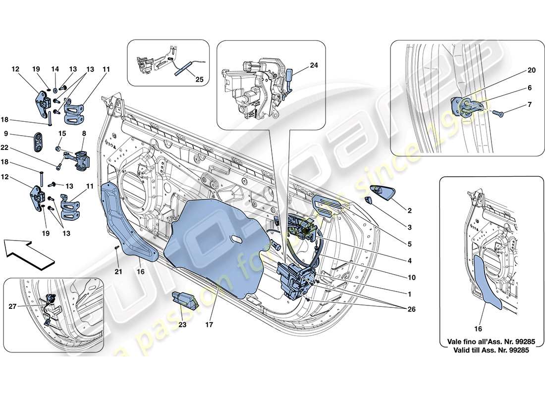 ferrari ff (usa) portes - mécanisme d'ouverture et charnières schéma des pièces