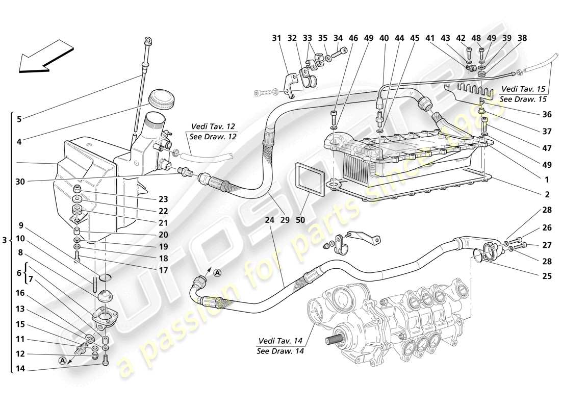 maserati trofeo système de lubrification - réservoir - échangeur de chauffage schéma des pièces