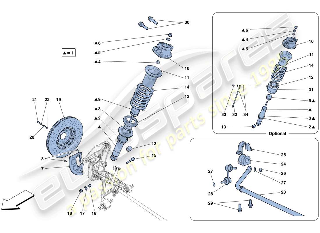 ferrari 458 speciale aperta (europe) suspension avant - amortisseur et disque de frein schéma des pièces