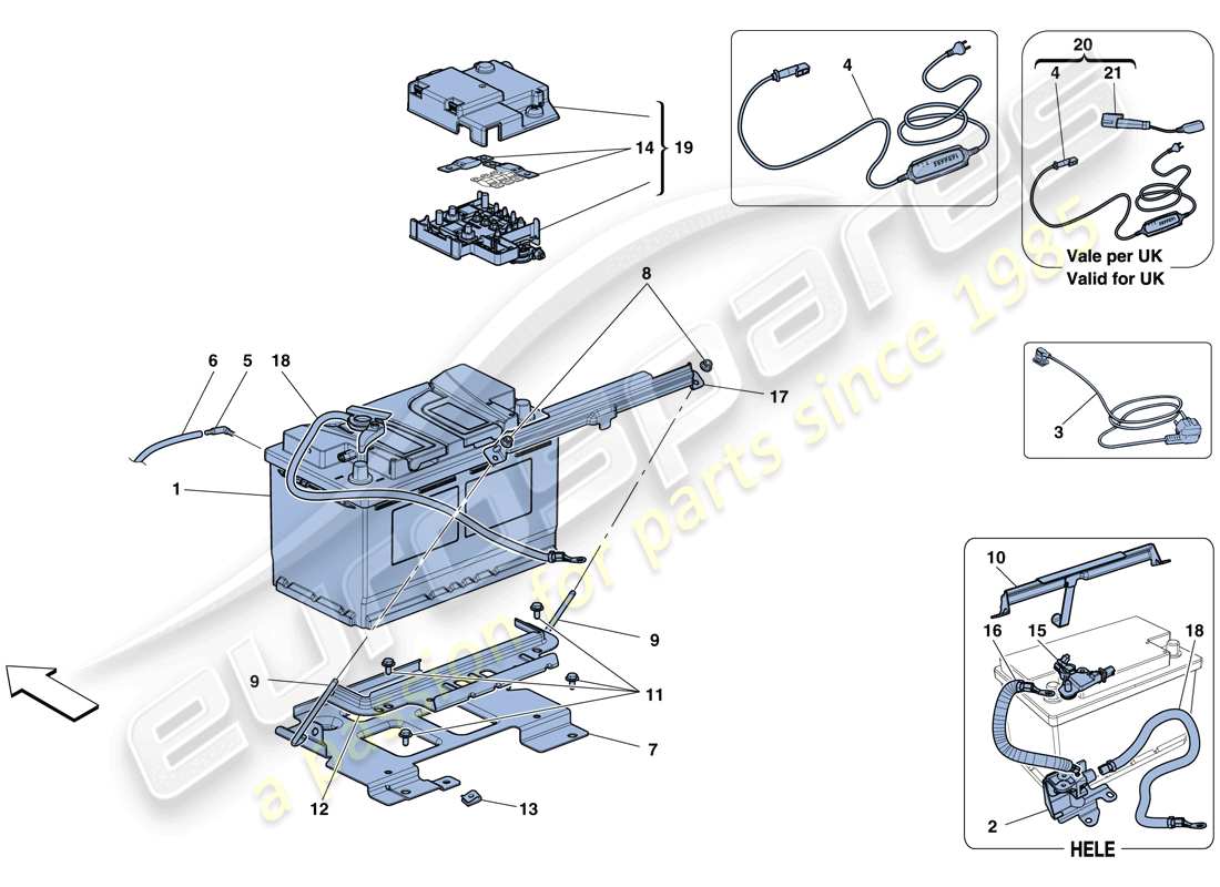 ferrari 458 speciale aperta (usa) diagramme des pièces de la batterie