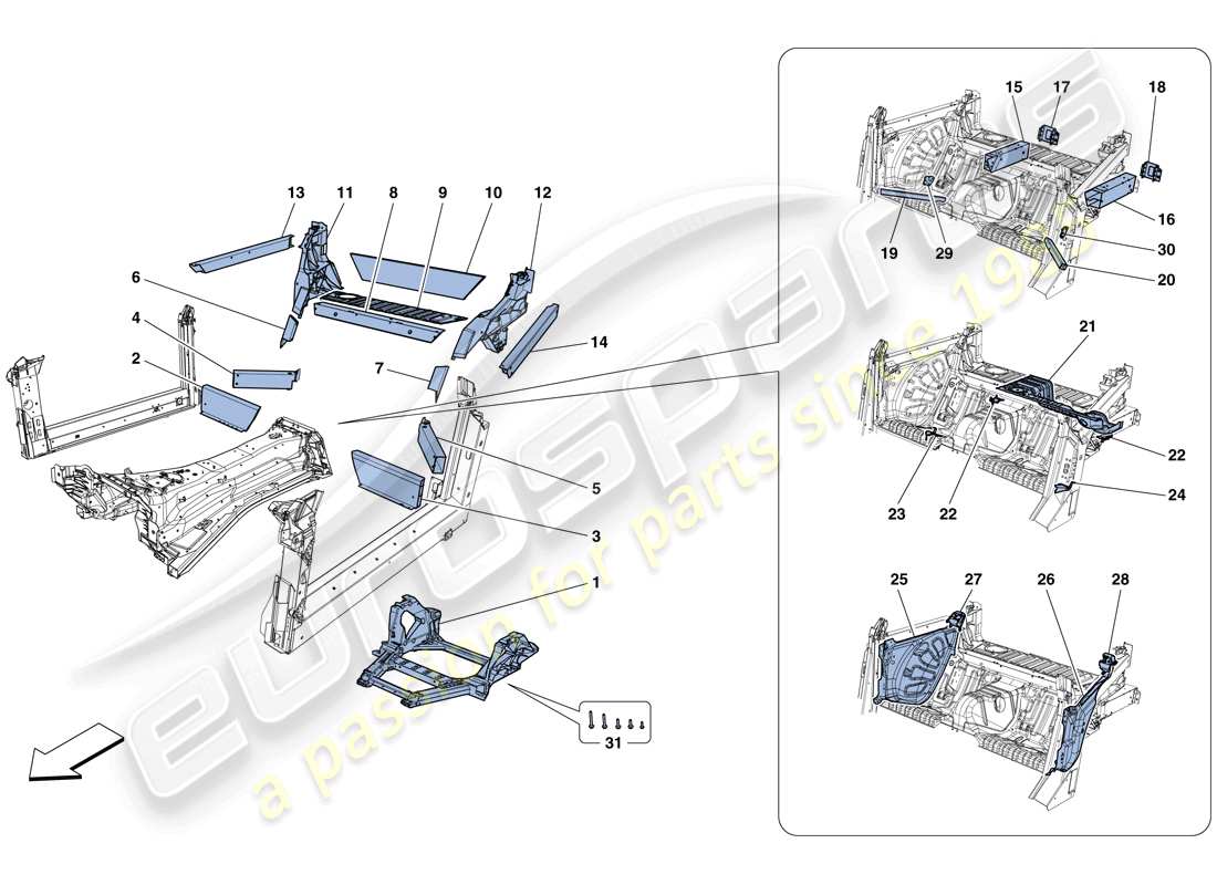 ferrari gtc4 lusso t (usa) structures et éléments, arrière du véhicule schéma des pièces