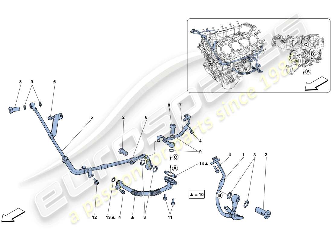 ferrari gtc4 lusso t (usa) refroidissement-lubrification pour système de turbocompression schéma des pièces