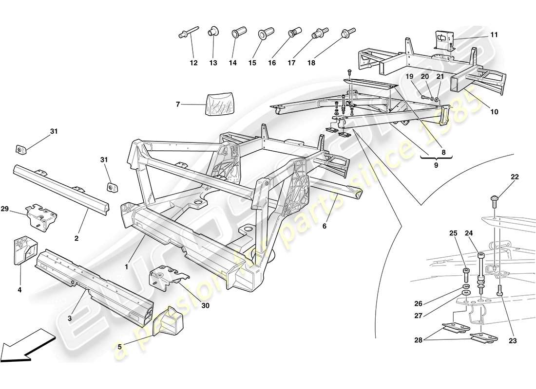 ferrari f430 coupe (usa) châssis - structure, éléments arrière et panneaux