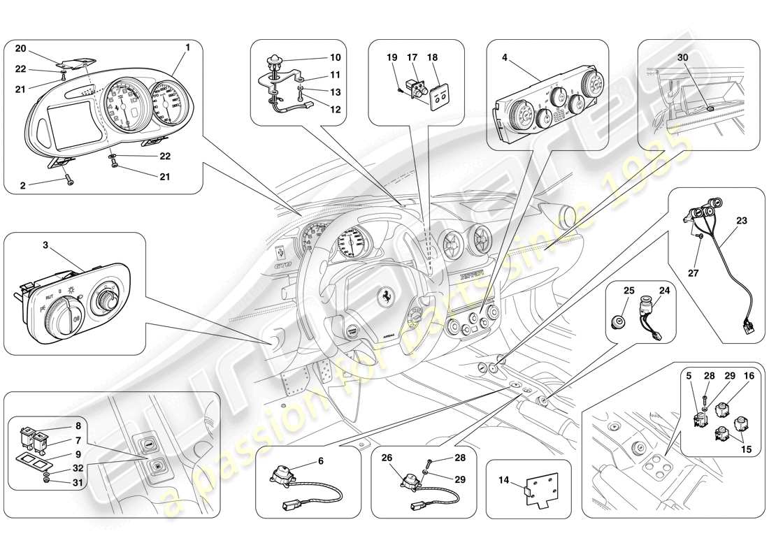 ferrari 599 gto (rhd) instrumentation schéma des pièces
