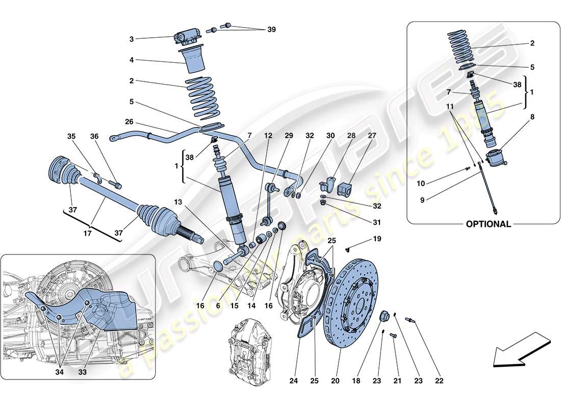 ferrari ff (europe) suspension arrière - amortisseur et disque de frein schéma des pièces