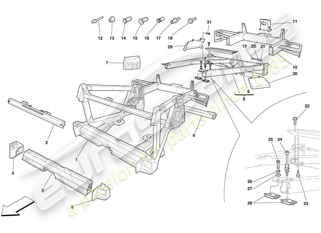 ferrari f430 spider (europe) châssis - structure, éléments arrière et panneaux