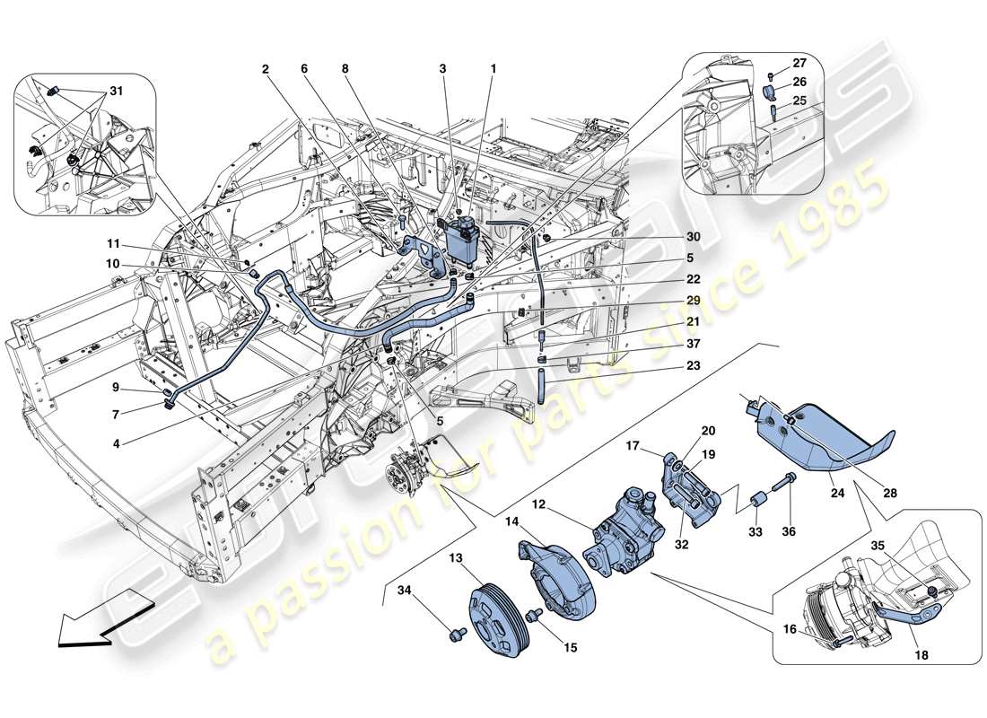 ferrari f12 berlinetta (usa) pompe et réservoir de direction assistée schéma des pièces