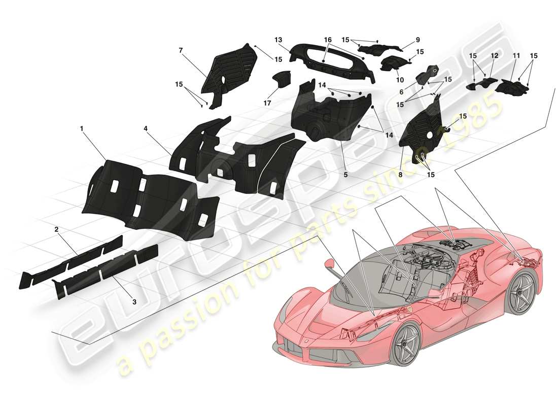 ferrari laferrari (usa) boucliers thermiques et isolation schéma des pièces