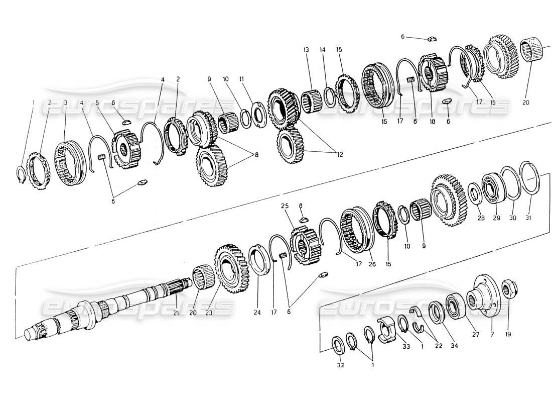 maserati 418 / 4.24v / 430 schéma des pièces de la boîte de vitesses, arbre principal zf