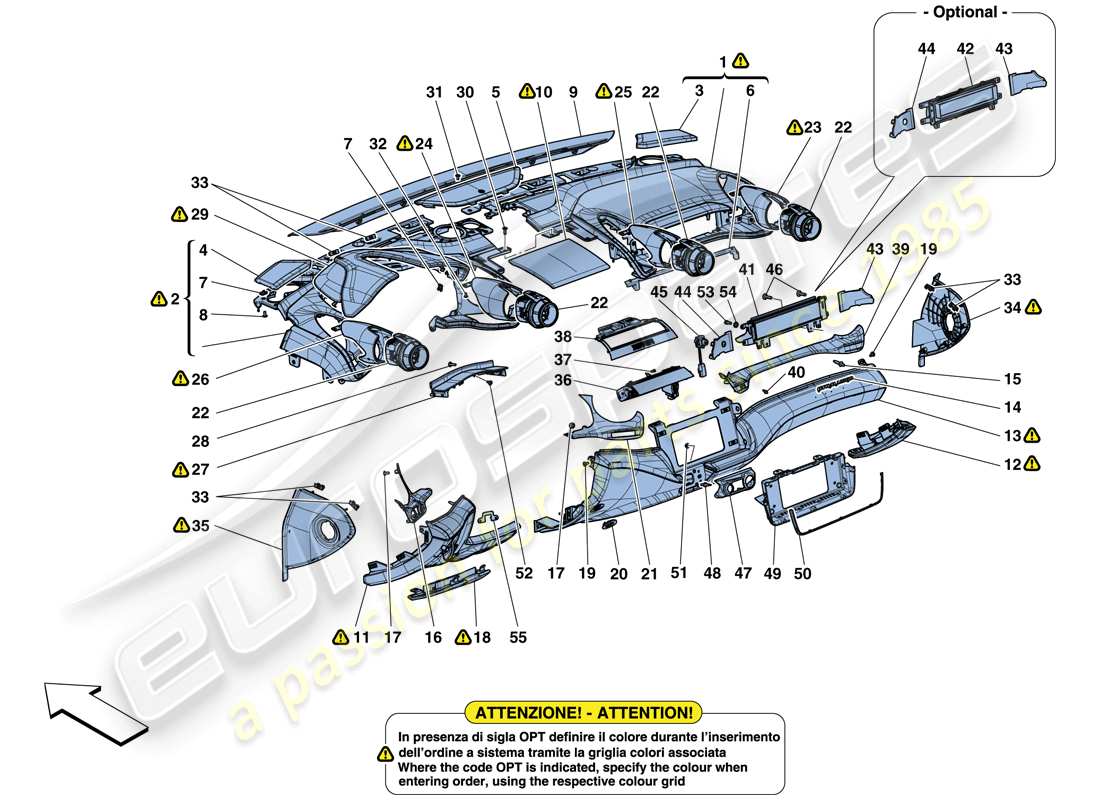 ferrari gtc4 lusso (usa) tableau de bord - schéma des pièces garniture