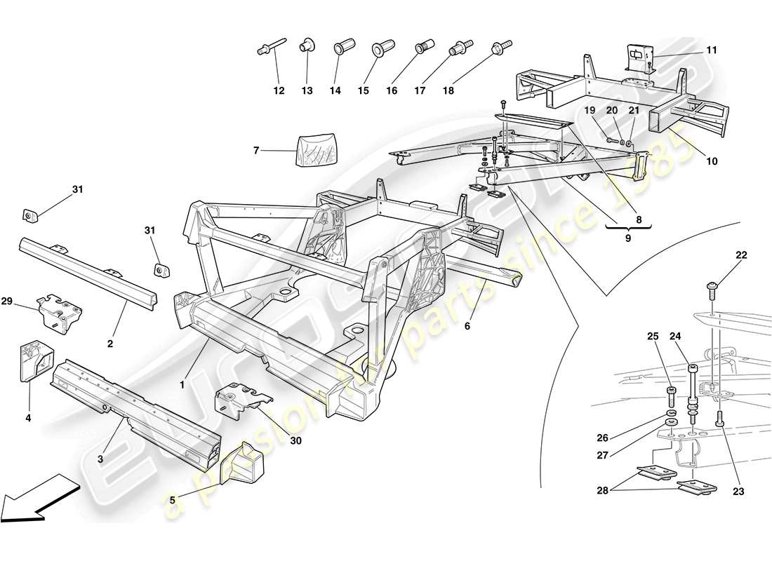 ferrari f430 coupe (europe) châssis - structure, éléments arrière et panneaux