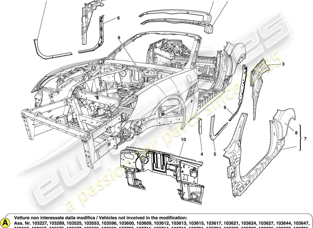 ferrari california (usa) carrosserie centrale et garniture extérieure schéma des pièces