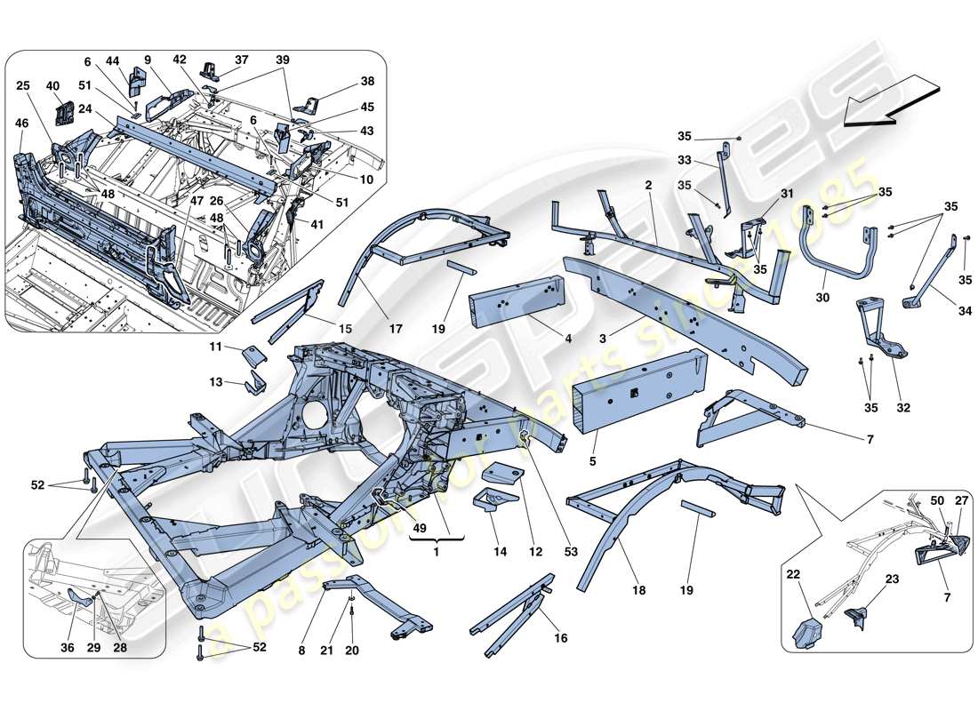 ferrari 458 spider (rhd) châssis - structure, éléments arrière et panneaux