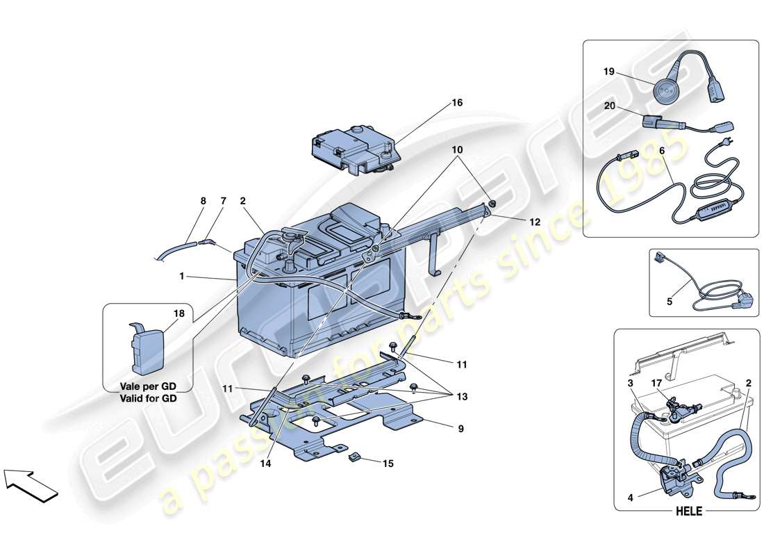 ferrari 488 gtb (usa) diagramme des pièces de la batterie
