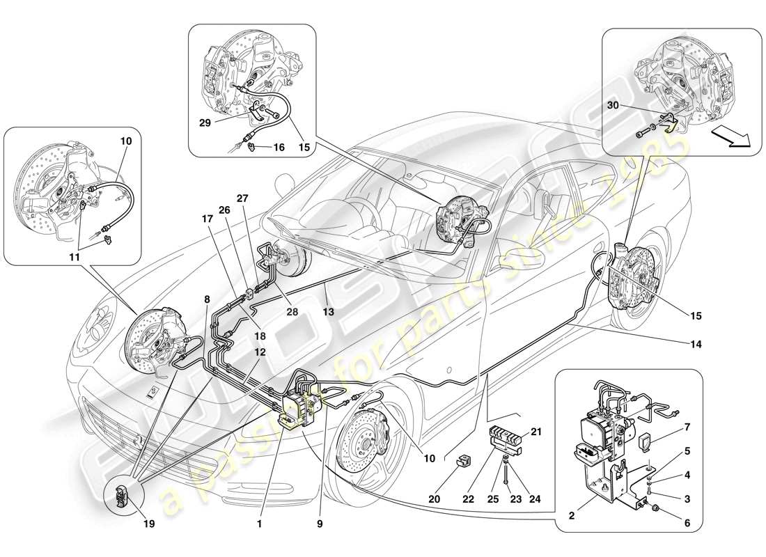 ferrari 612 scaglietti (rhd) système de freinage schéma des pièces