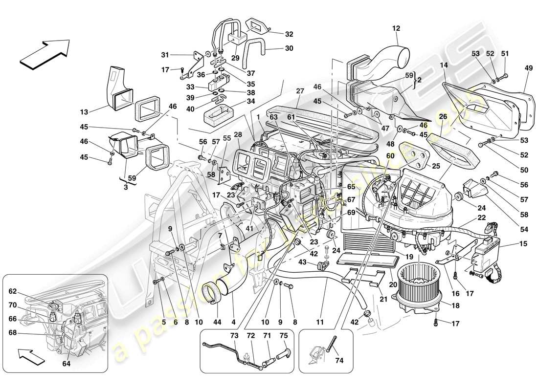 ferrari 612 scaglietti (rhd) unité d'évaporateur et commandes schéma des pièces