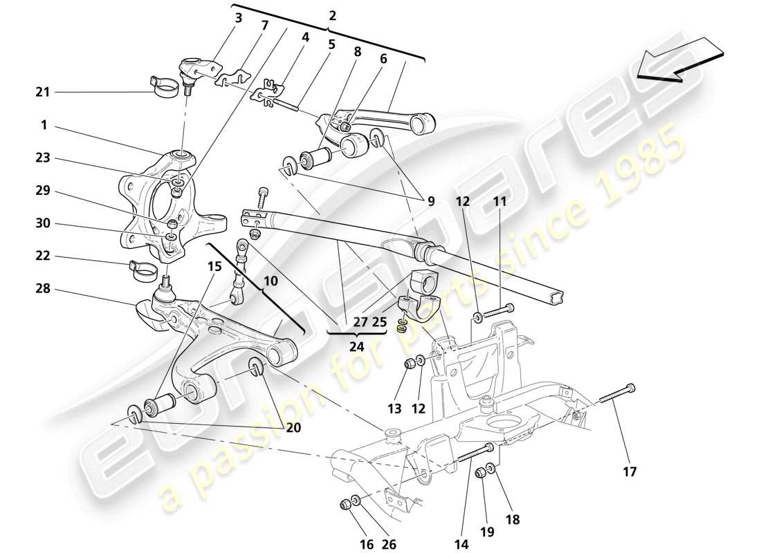 maserati trofeo suspension avant - washbones et barre stabilisatrice schéma des pièces