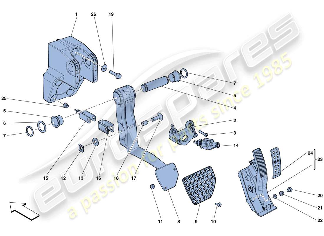ferrari california t (rhd) assemblage complet du pédalier schéma des pièces