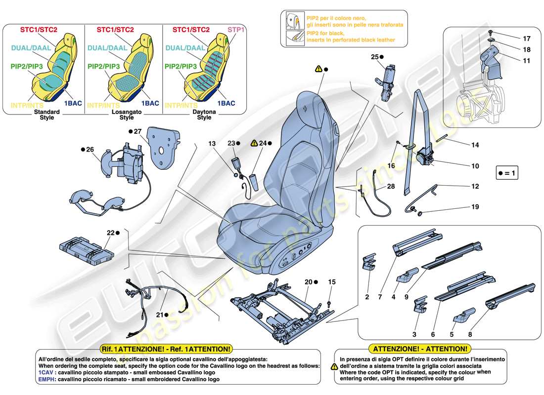 ferrari gtc4 lusso (usa) siège avant - ceintures de sécurité, guides et réglages schéma des pièces