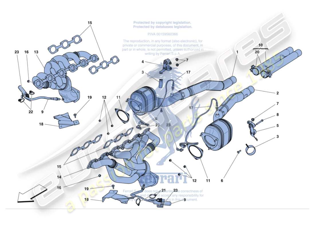 ferrari gtc4 lusso (europe) diagramme des pièces des convertisseurs pré-catalytiques et des convertisseurs catalytiques