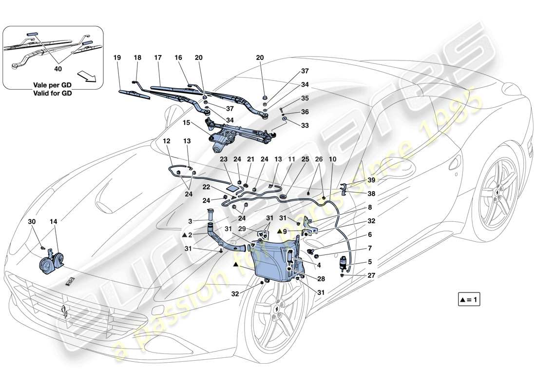 ferrari california t (europe) essuie-glace, rondelle glace et klaxons schéma des pièces