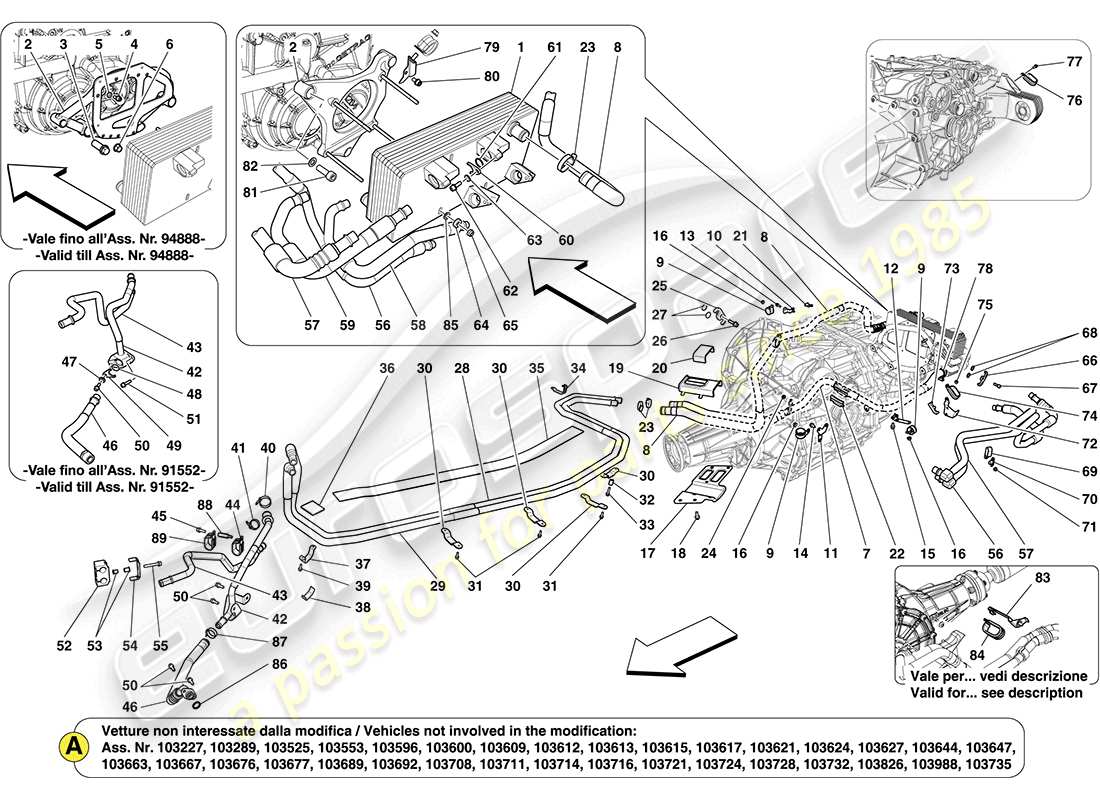ferrari california (usa) circuit de lubrification et de refroidissement de la boîte de vitesses schéma des pièces