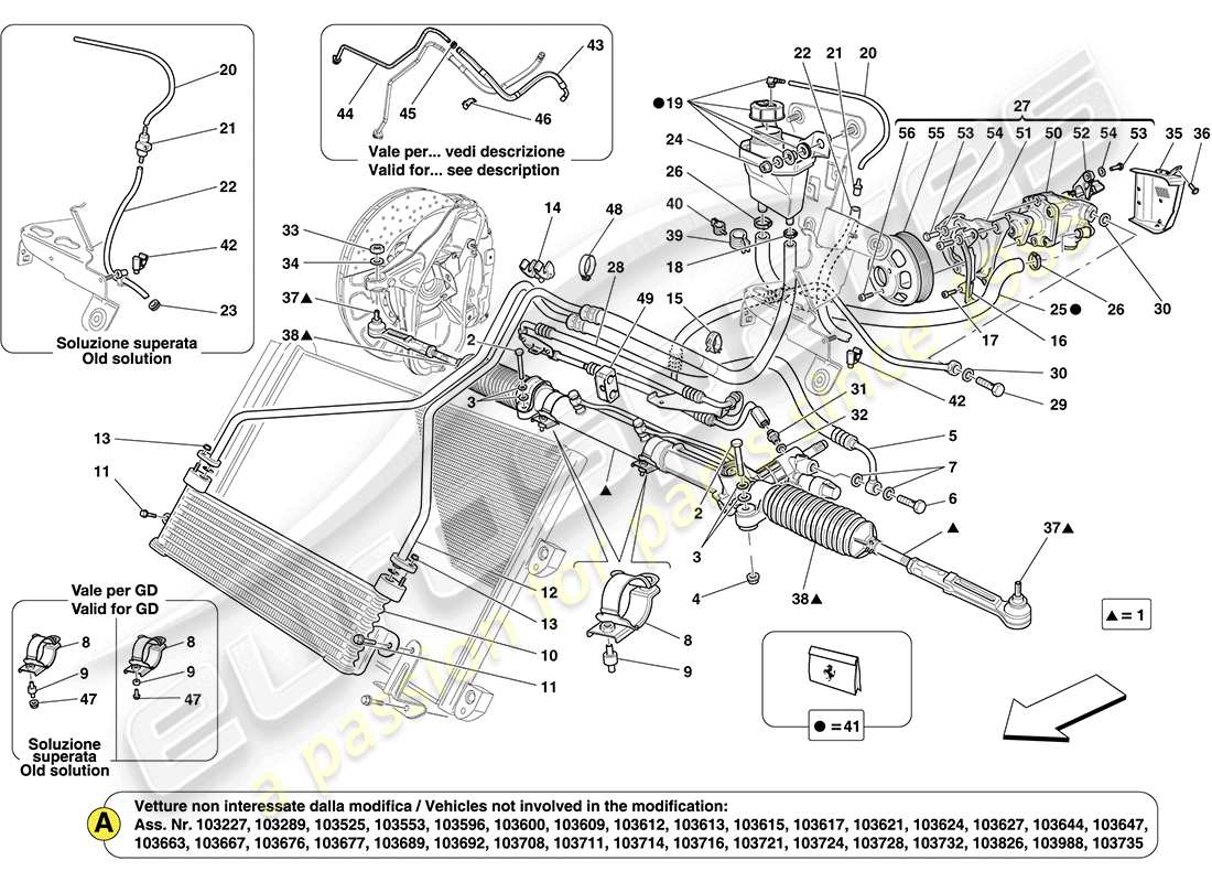 ferrari california (usa) boîte de direction et pompe de direction assistée schéma des pièces