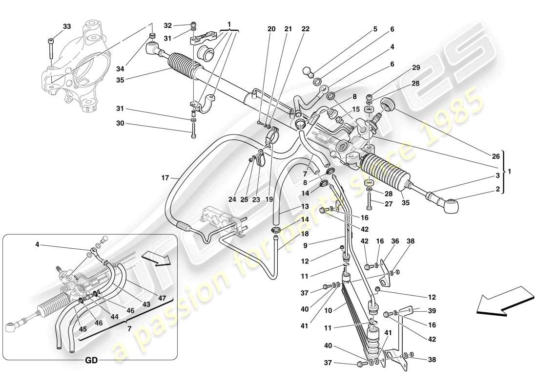 ferrari f430 scuderia spider 16m (usa) boîte de direction assistée hydraulique et bobine serpentine schéma des pièces