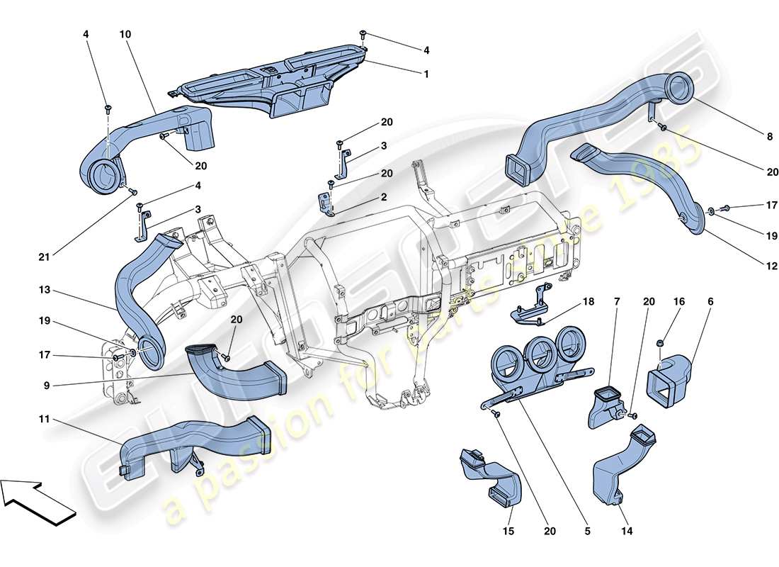 ferrari ff (rhd) conduits d'air de tableau de bord schéma des pièces