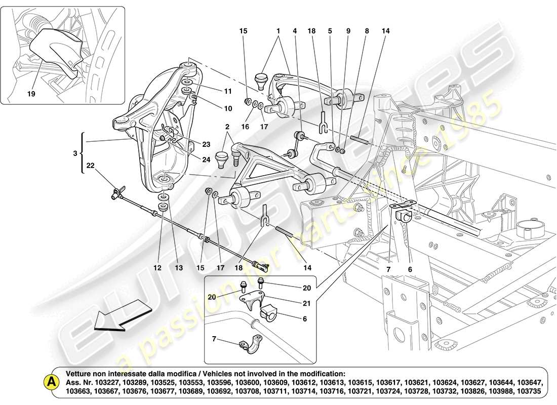 ferrari california (usa) schéma des pièces de la suspension avant