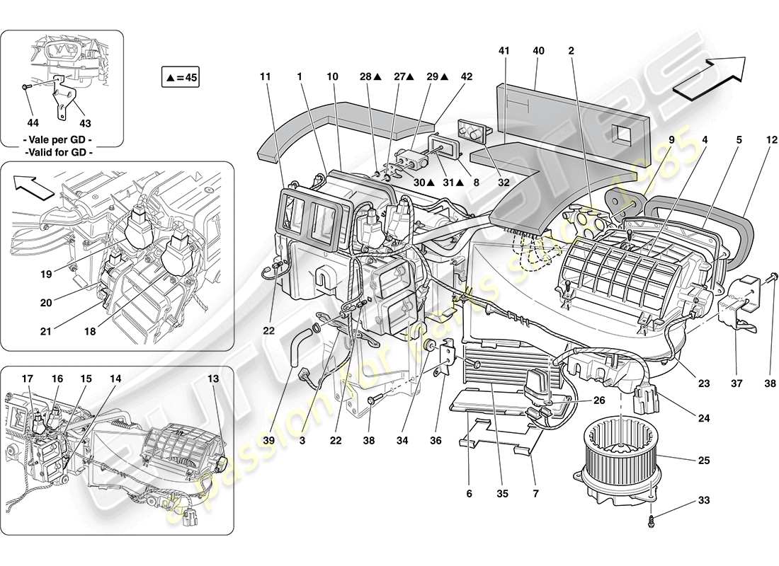 ferrari california (usa) unité ac : composants du tableau de bord schéma des pièces