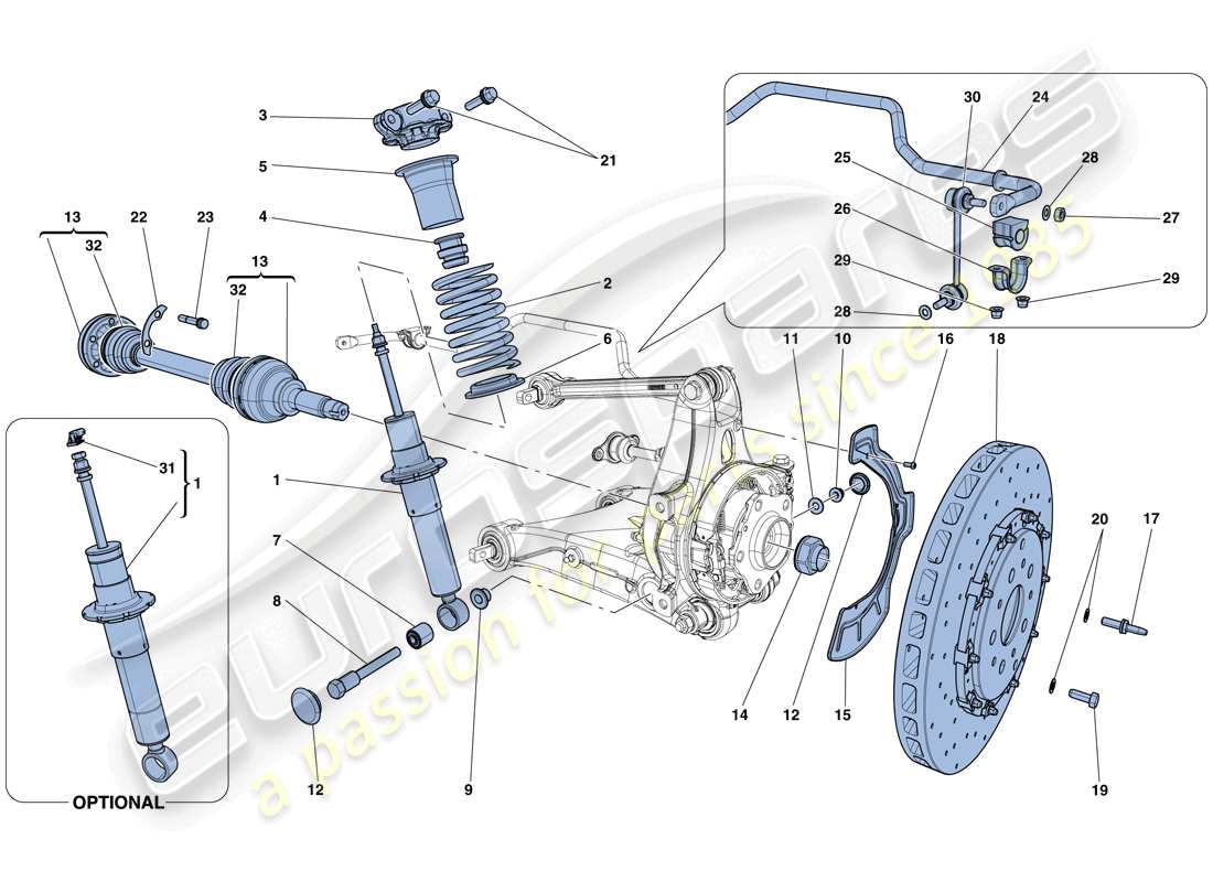 ferrari california t (europe) suspension arrière - amortisseur et disque de frein schéma des pièces