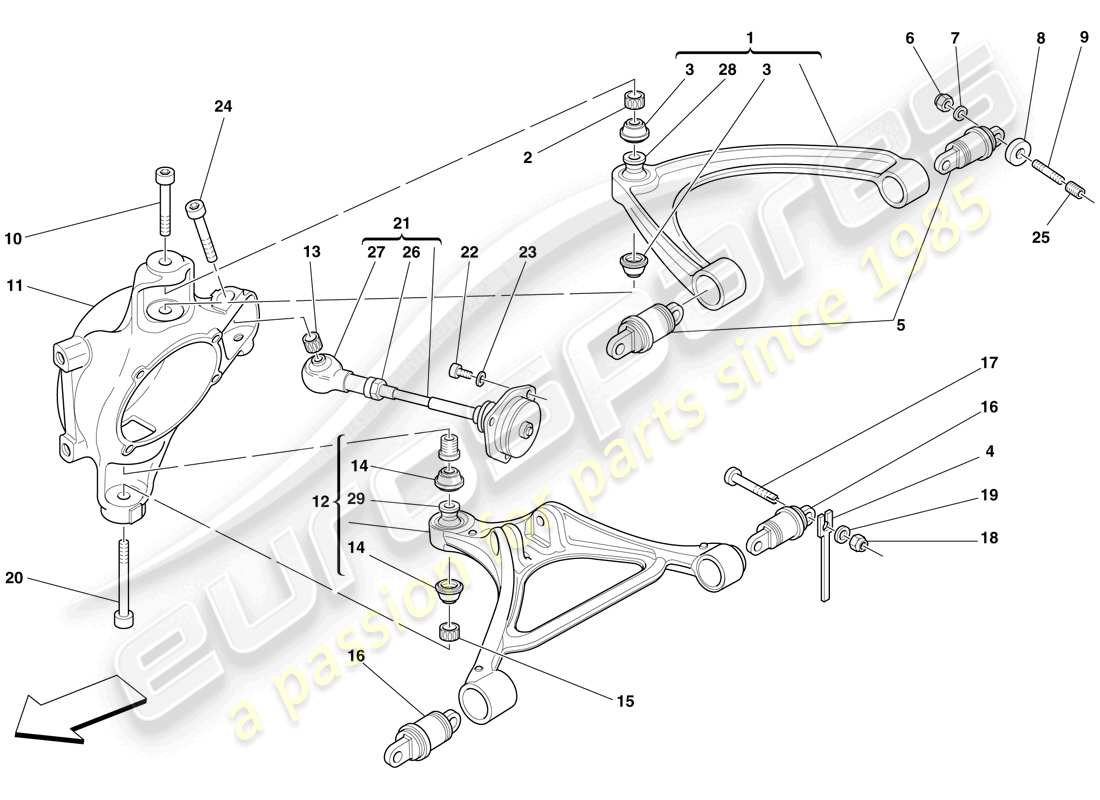 ferrari f430 scuderia spider 16m (usa) suspension arrière - bras - schéma des pièces