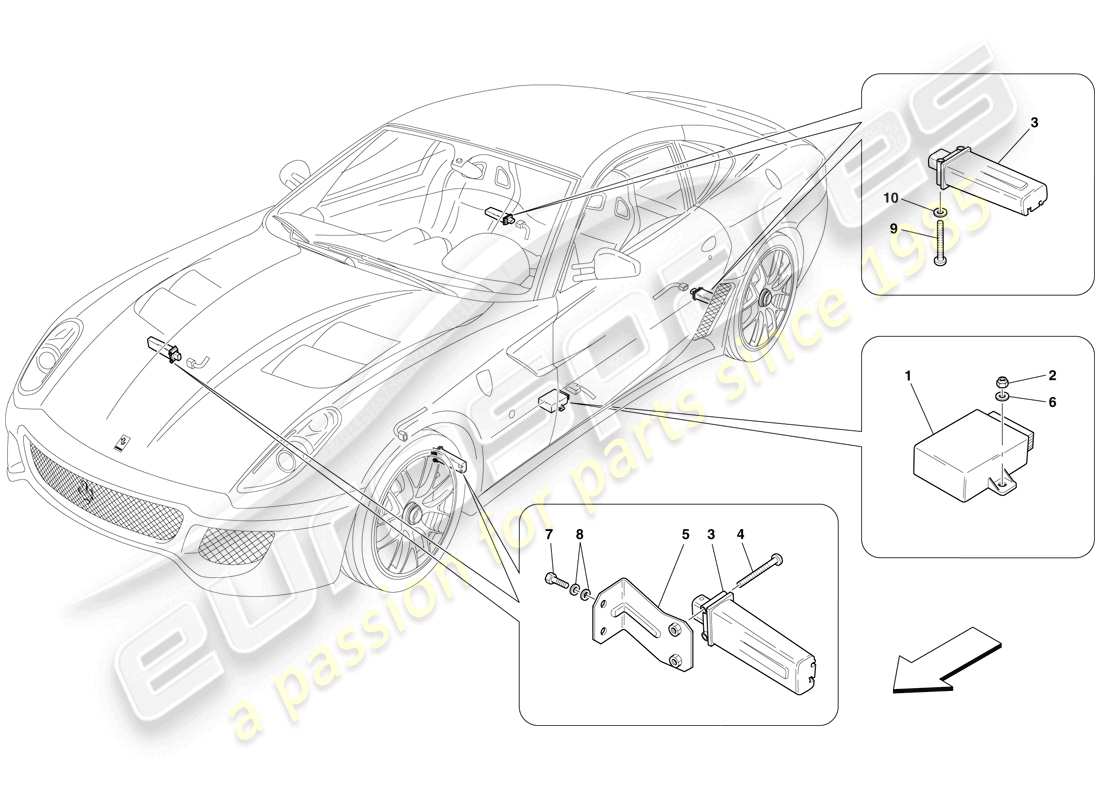 ferrari 599 gto (rhd) système de surveillance de la pression des pneus schéma des pièces