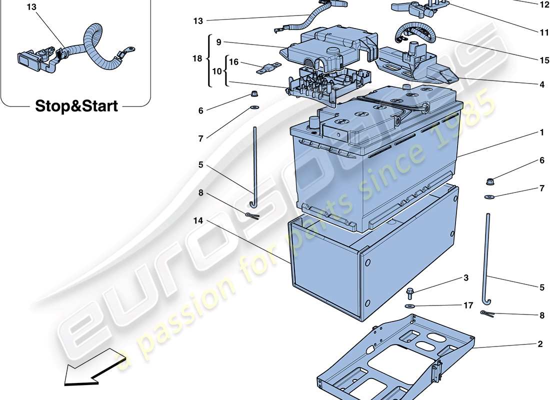 ferrari ff (rhd) diagramme des pièces de la batterie