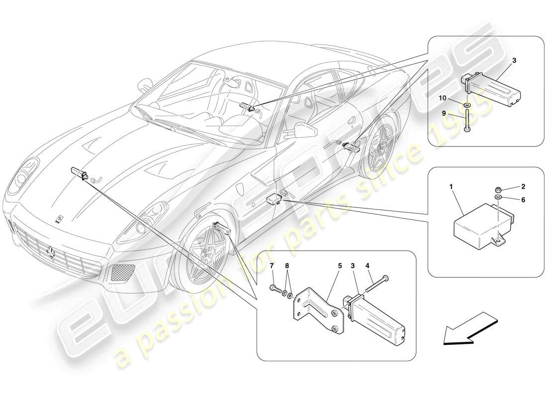 ferrari 599 gtb fiorano (europe) système de surveillance de la pression des pneus schéma des pièces