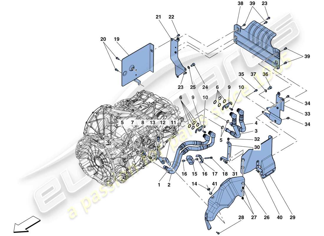 ferrari 488 gtb (rhd) système de lubrification et de refroidissement à l'huile de boîte de vitesses schéma des pièces