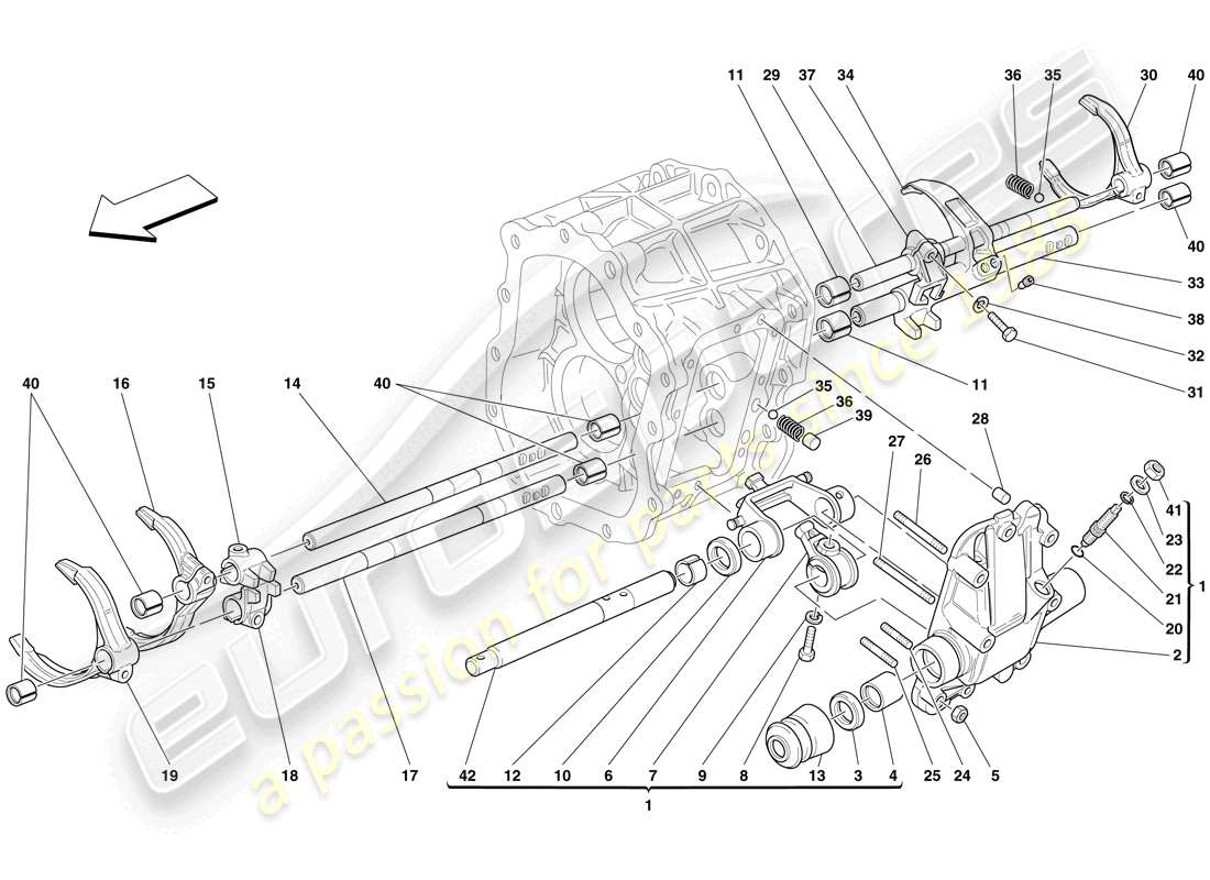 ferrari 599 gtb fiorano (usa) commandes internes de la boîte de vitesses schéma des pièces