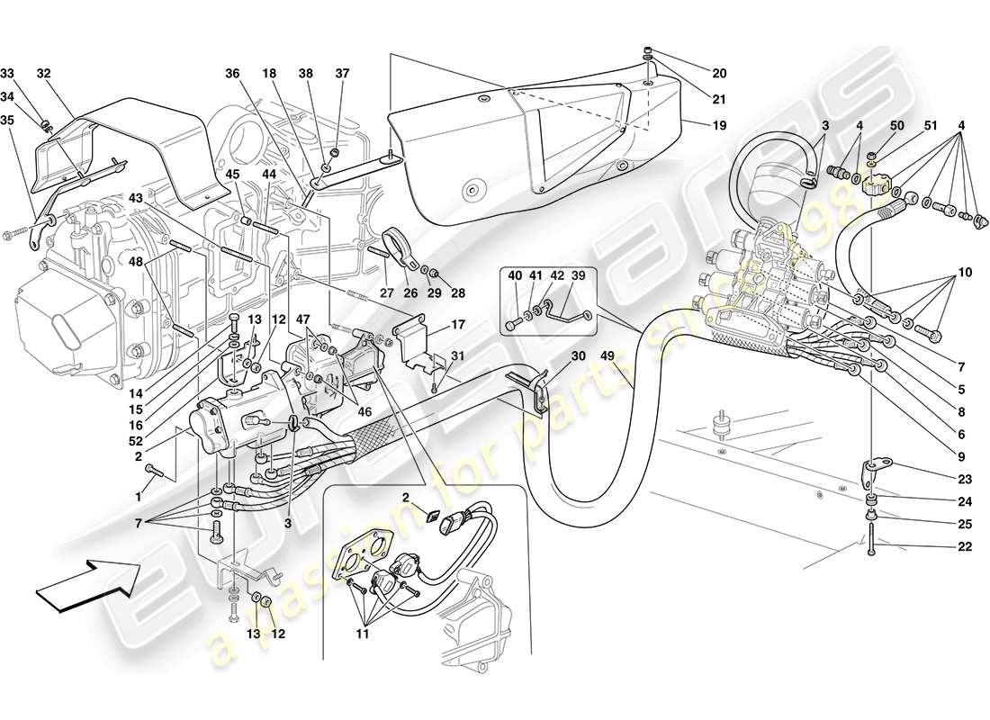 ferrari f430 coupe (usa) f1 commande hydraulique de boîte de vitesses et d'embrayage schéma des pièces