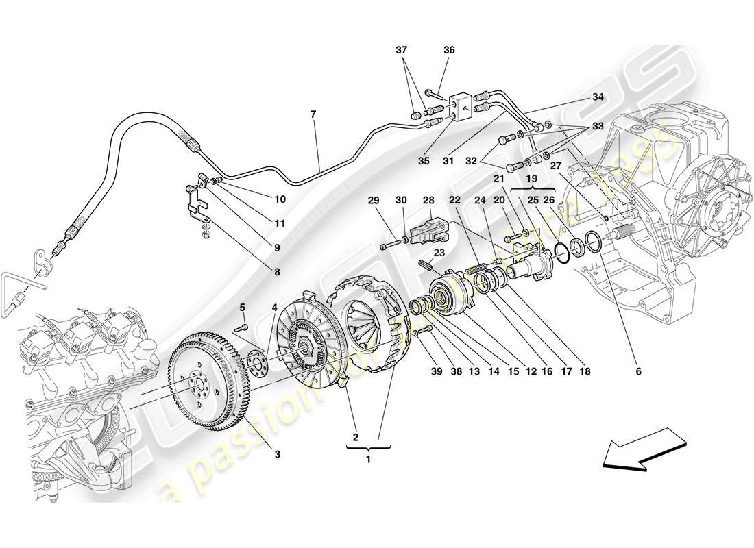 ferrari f430 coupe (rhd) embrayage et commandes schéma des pièces