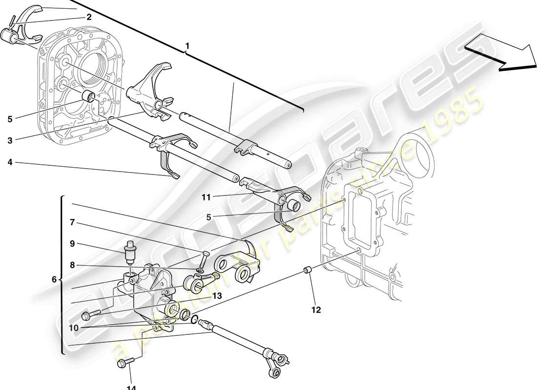 ferrari f430 coupe (rhd) commandes internes de la boîte de vitesses schéma des pièces