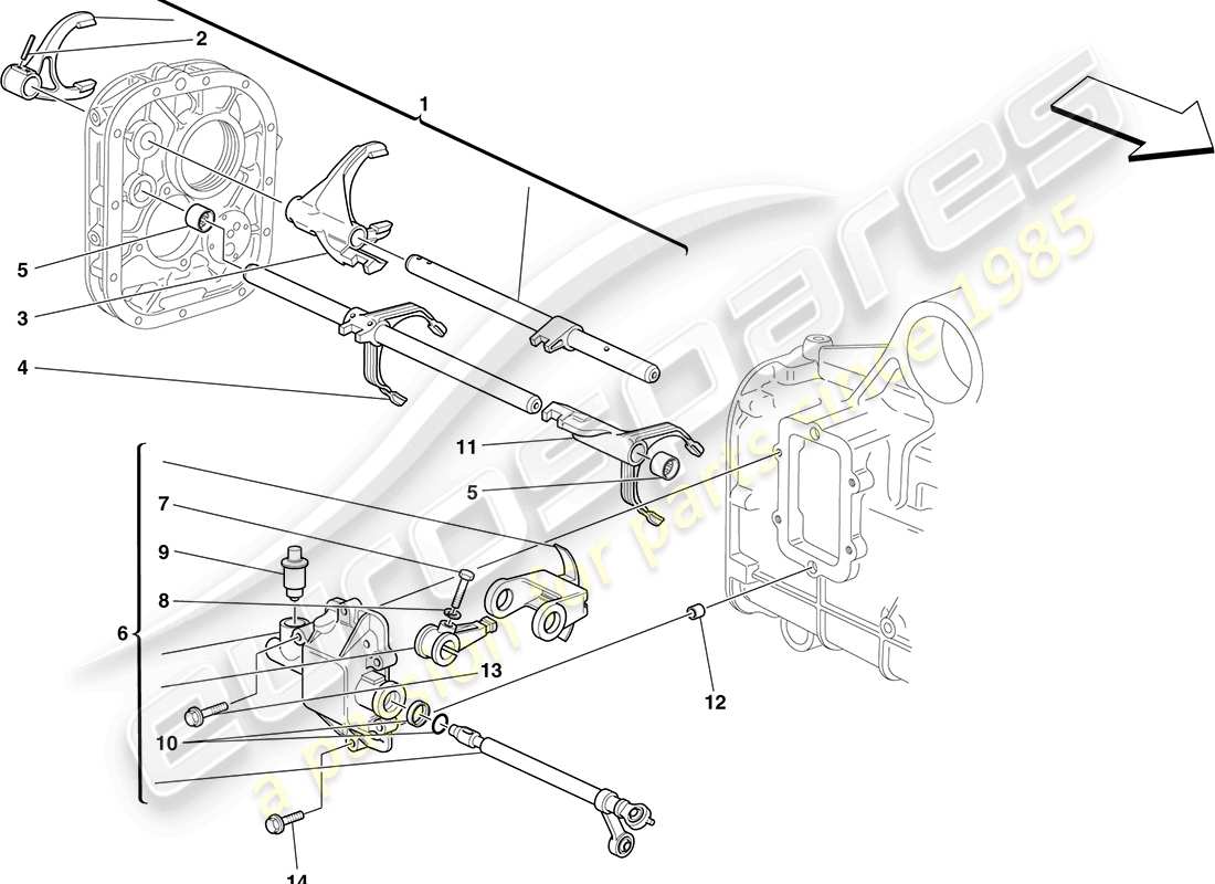 ferrari f430 coupe (usa) commandes internes de la boîte de vitesses schéma des pièces