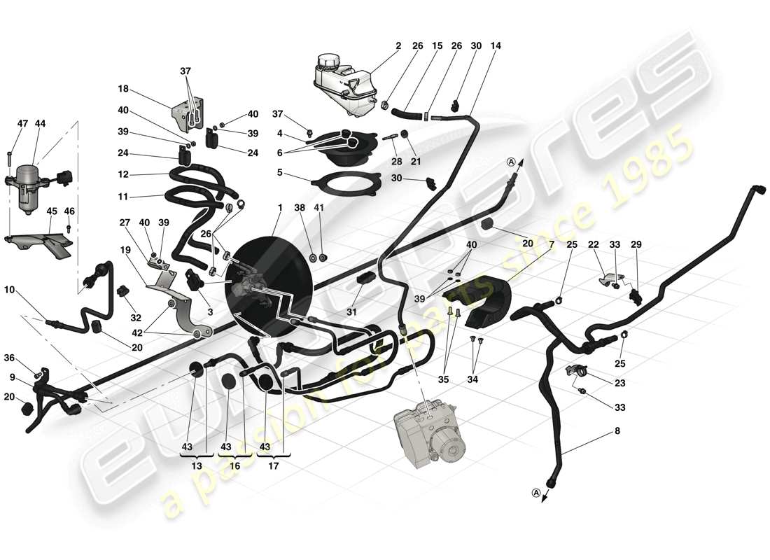 ferrari laferrari (usa) commandes de frein hydrauliques et système de freinage puissé schéma des pièces