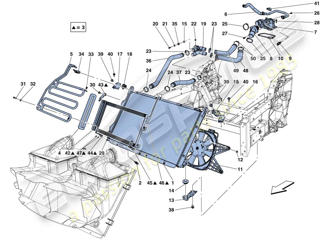 ferrari california t (europe) refroidissement : radiateurs et conduits d'air schéma des pièces