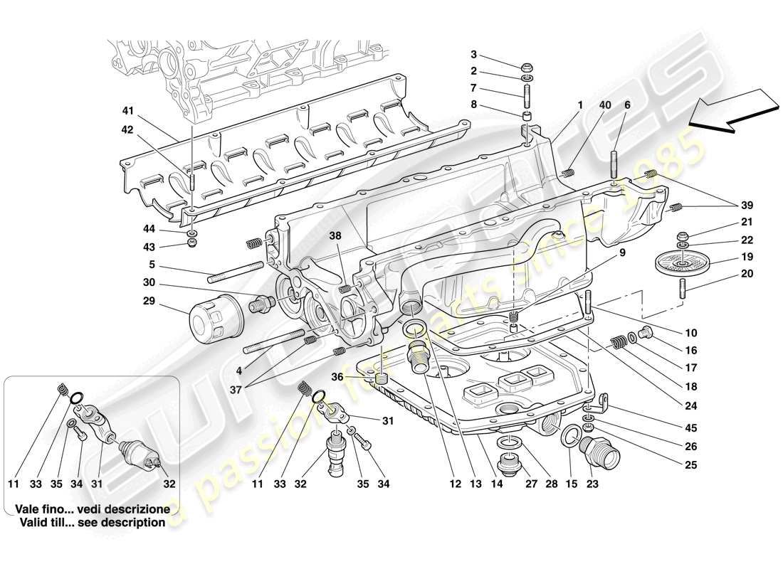 ferrari 612 scaglietti (rhd) lubrification - carter d'huile et filtres schéma des pièces