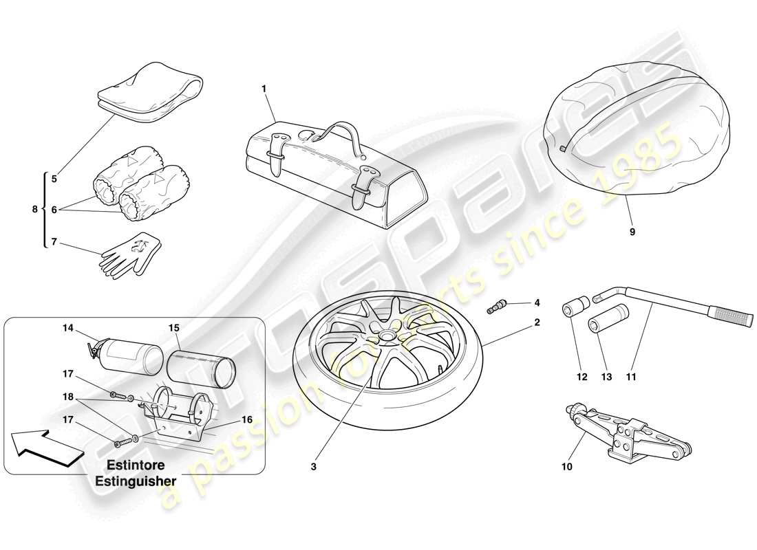 ferrari 612 scaglietti (usa) roue de secours et accessoires schéma des pièces